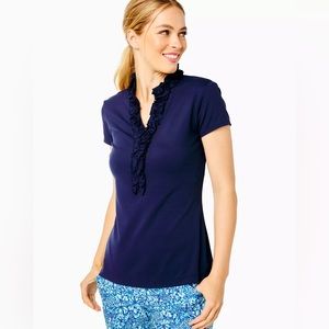⛳️💙 Lilly Pulitzer Luxletic Frida Ruffle Polo Top in True Navy